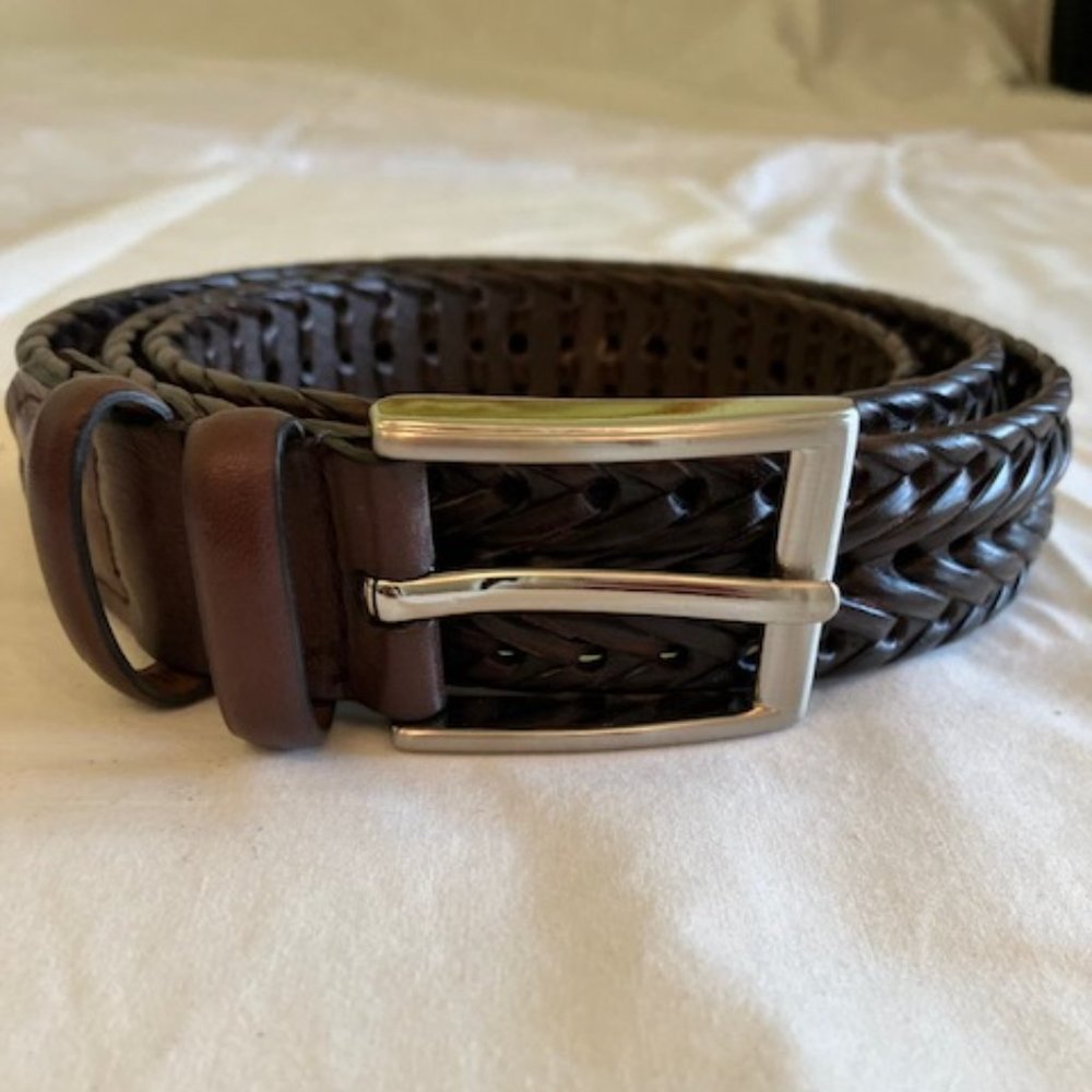 PERRY ELLIS PORTFOLIO Men’s Dark Brown Genuine Leather Weave Belt size 44